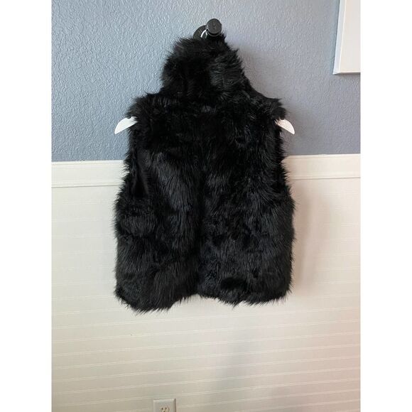 Sam Edelman Black Faux Fur Sleeveless Collared Shabby Chic Winter Vest Size XS - Picture 7 of 9